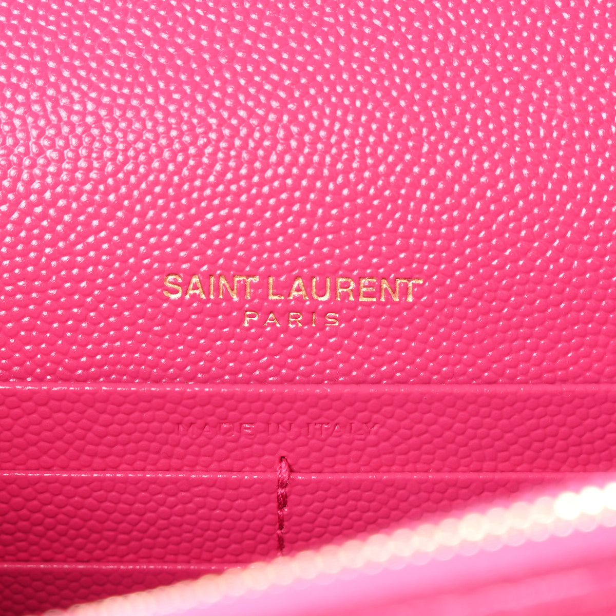 Saint Laurent Grain De Poudre Matelasse Chevron Monogram Envelope Chain Wallet Fuxia Couture 7 of 12