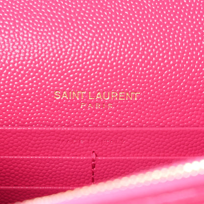 Saint Laurent Grain De Poudre Matelasse Chevron Monogram Envelope Chain Wallet Fuxia Couture 7 of 12