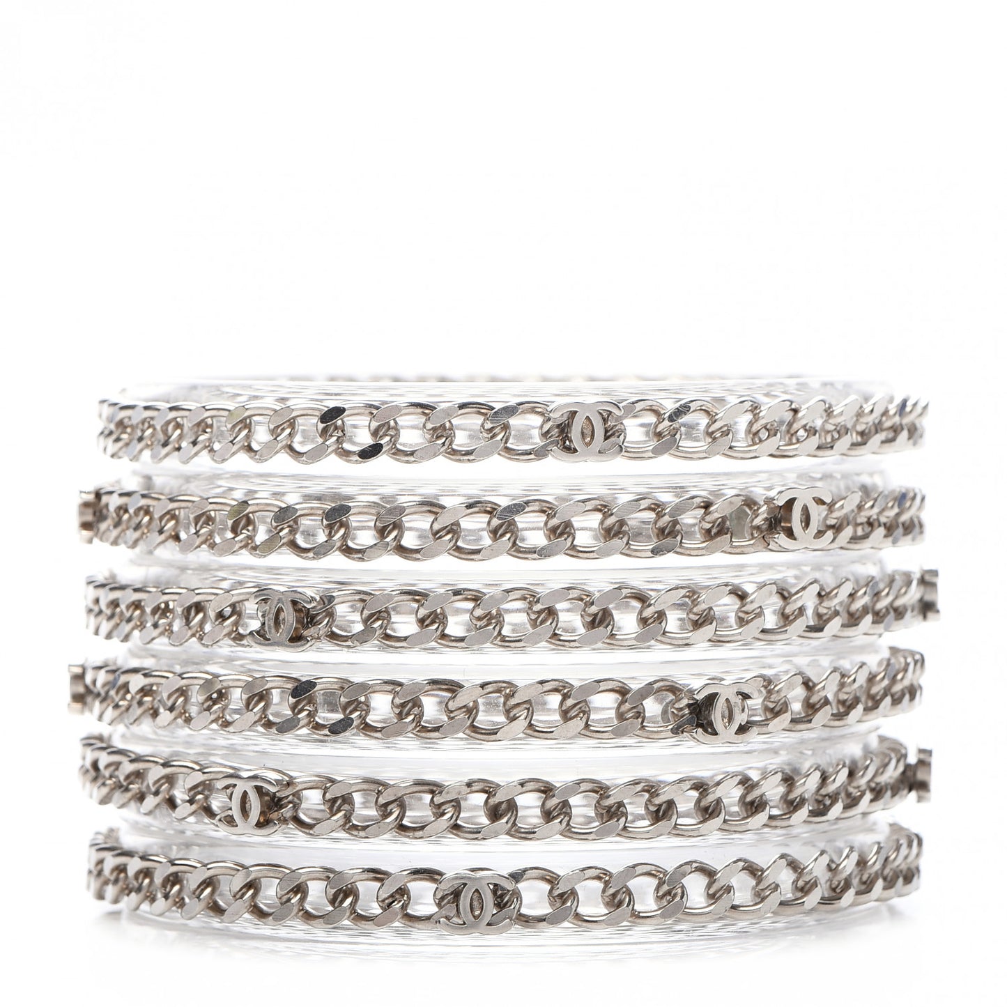 Translucent Resin Chain CC Bracelet Set of 6 Silver