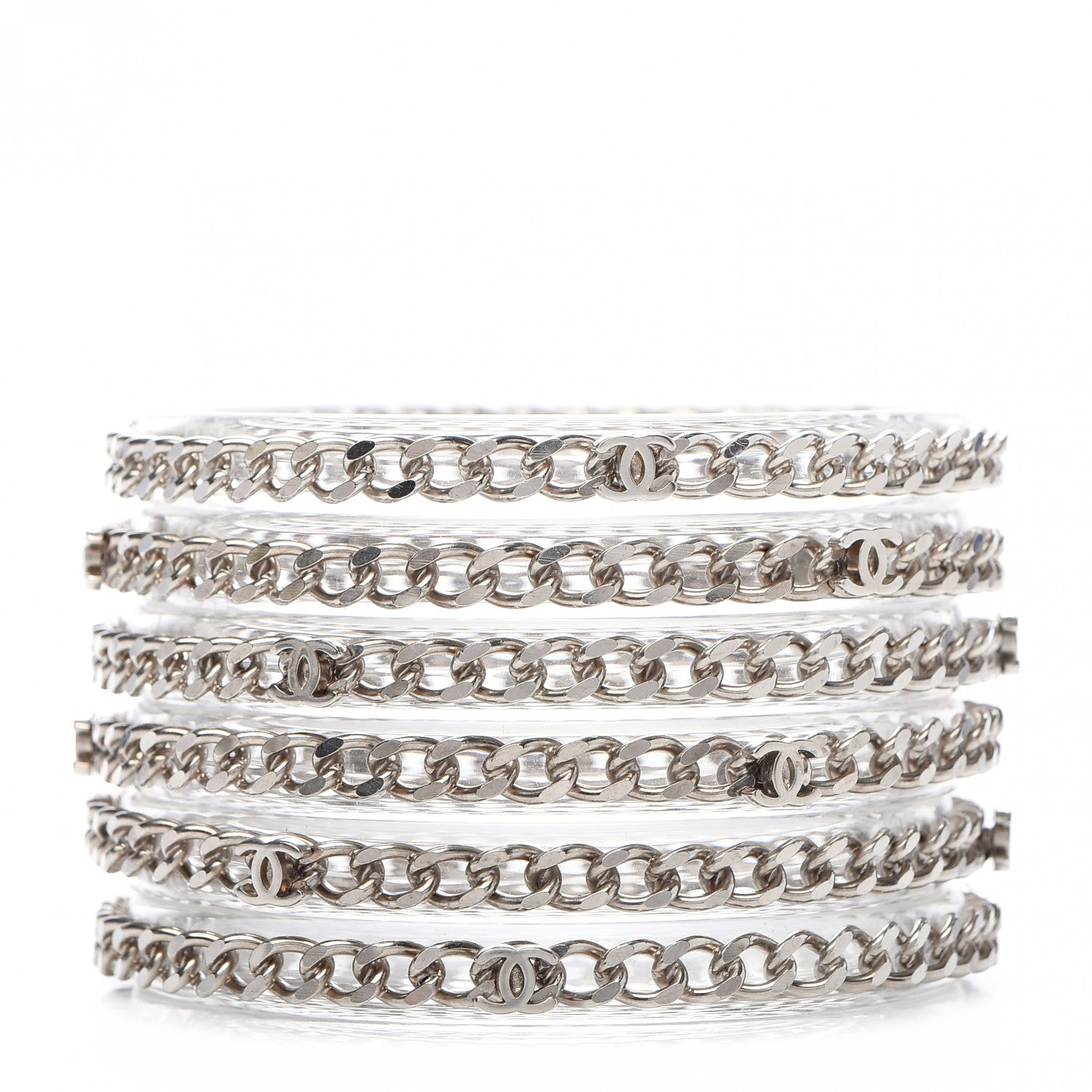 Chanel Translucent Resin Chain CC Bracelet Set of 6 Silver 1 of 5