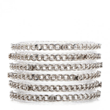Chanel Translucent Resin Chain CC Bracelet Set of 6 Silver 1 of 5
