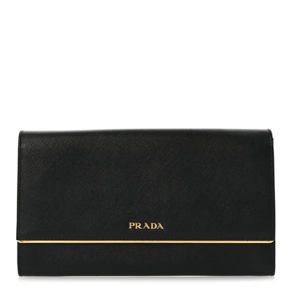Prada Saffiano Metal Bar Flap Wallet Black 1 of 9