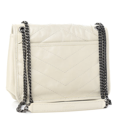 Saint Laurent Crinkled Calfskin Matelasse Monogram Baby Niki Chain Satchel Blanc Vintage 3 of 10