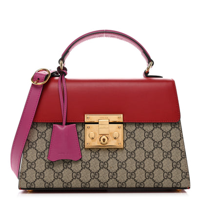 Gucci GG Supreme Monogram Calfskin Small Padlock Top Handle Bag Beige Hibiscus Red New Rosette 1 of 10