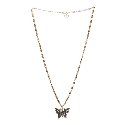 Gucci Metal Crystal Butterfly Necklace Aged Gold Multicolor 3 of 6