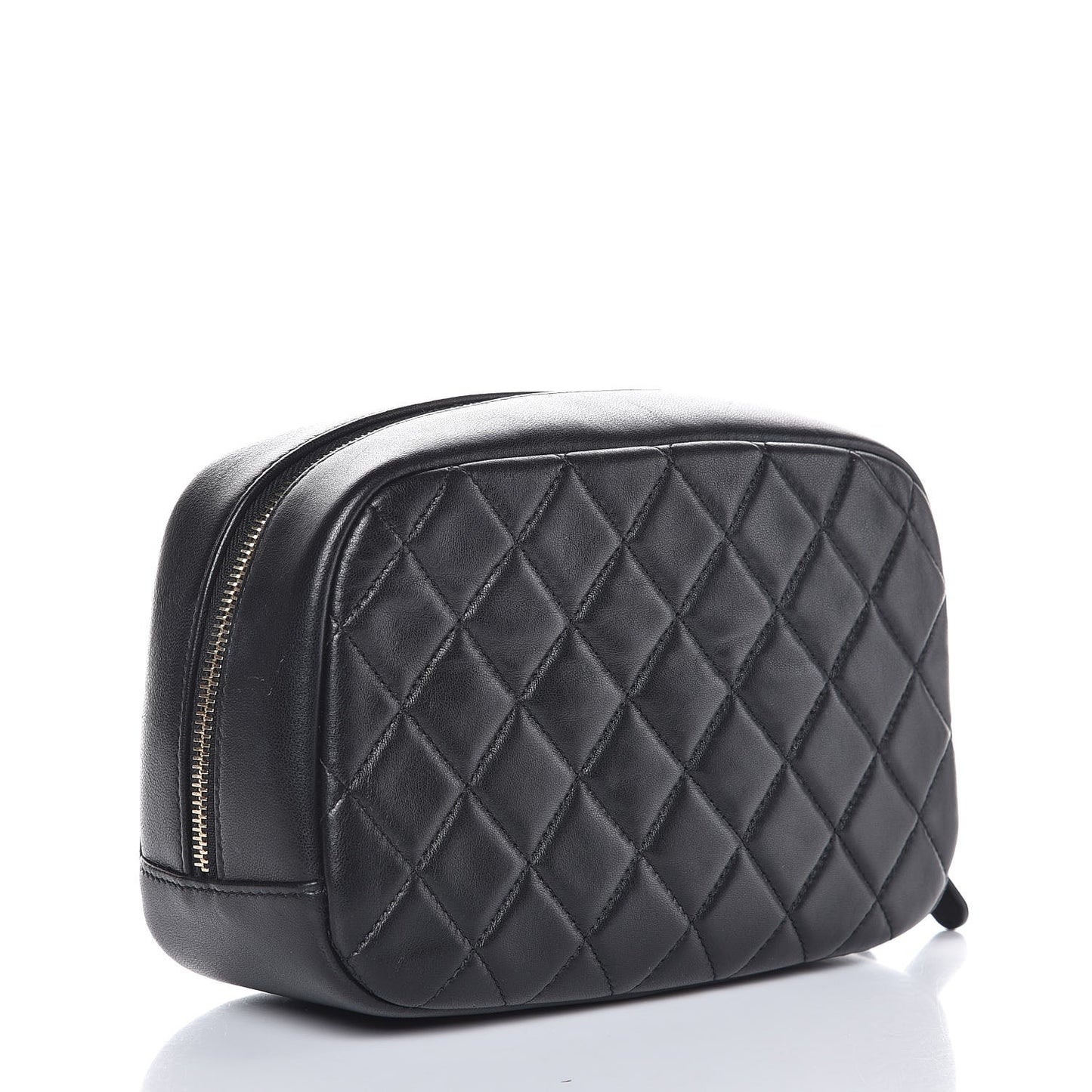 Lambskin Quilted Medium Curvy Pouch Cosmetic Case Black