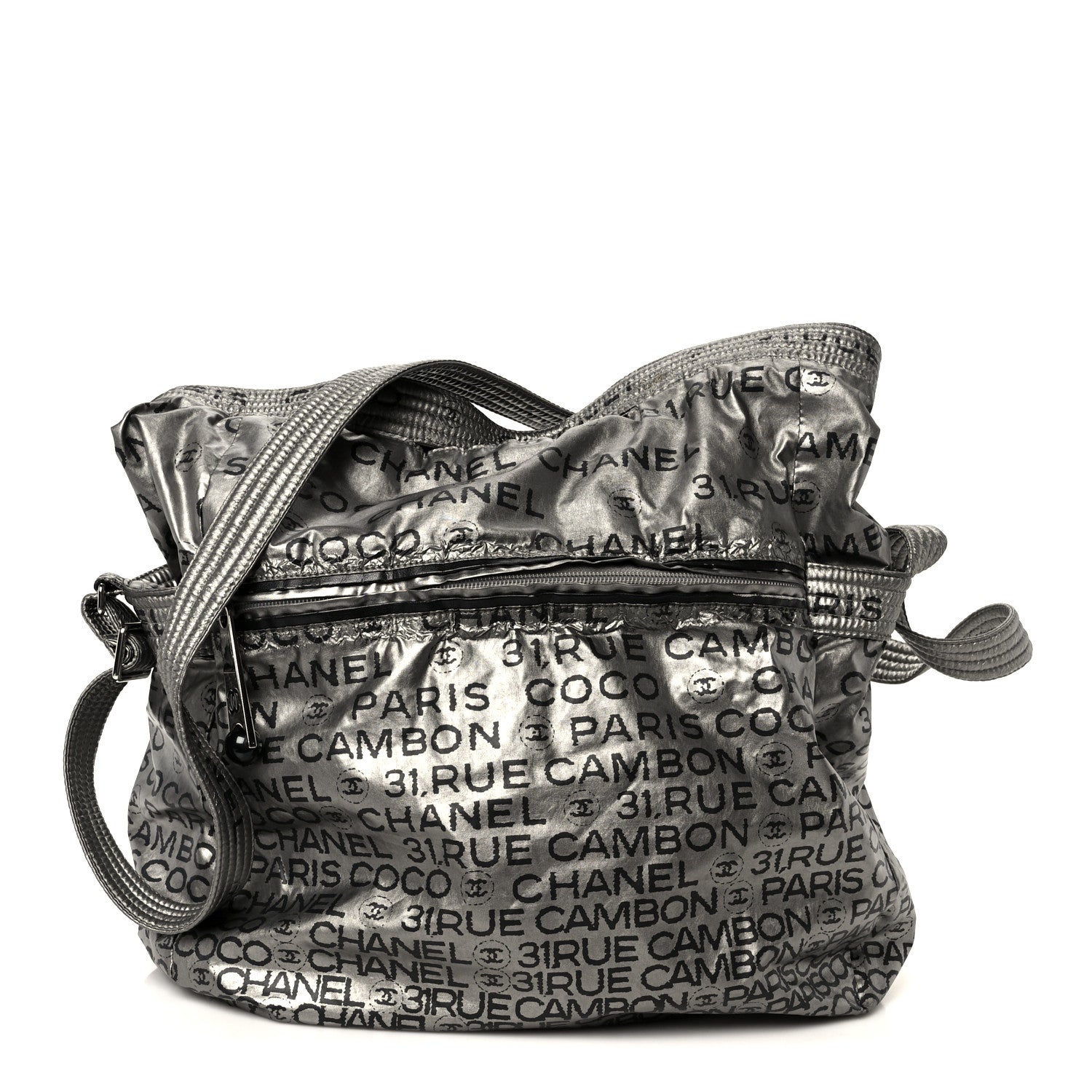 Chanel Lacquered Canvas Ligne Messenger Tote Argent Fonce 1 of 13