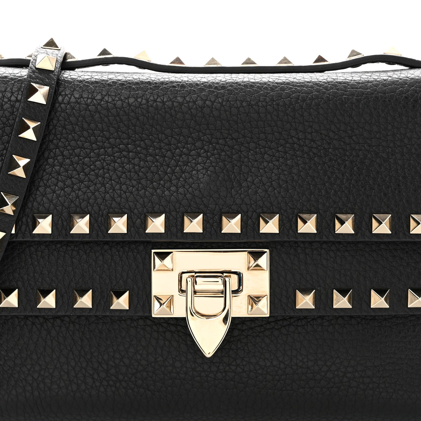 Pebbled Calfskin Rockstud Double Flap Crossbody Bag Black