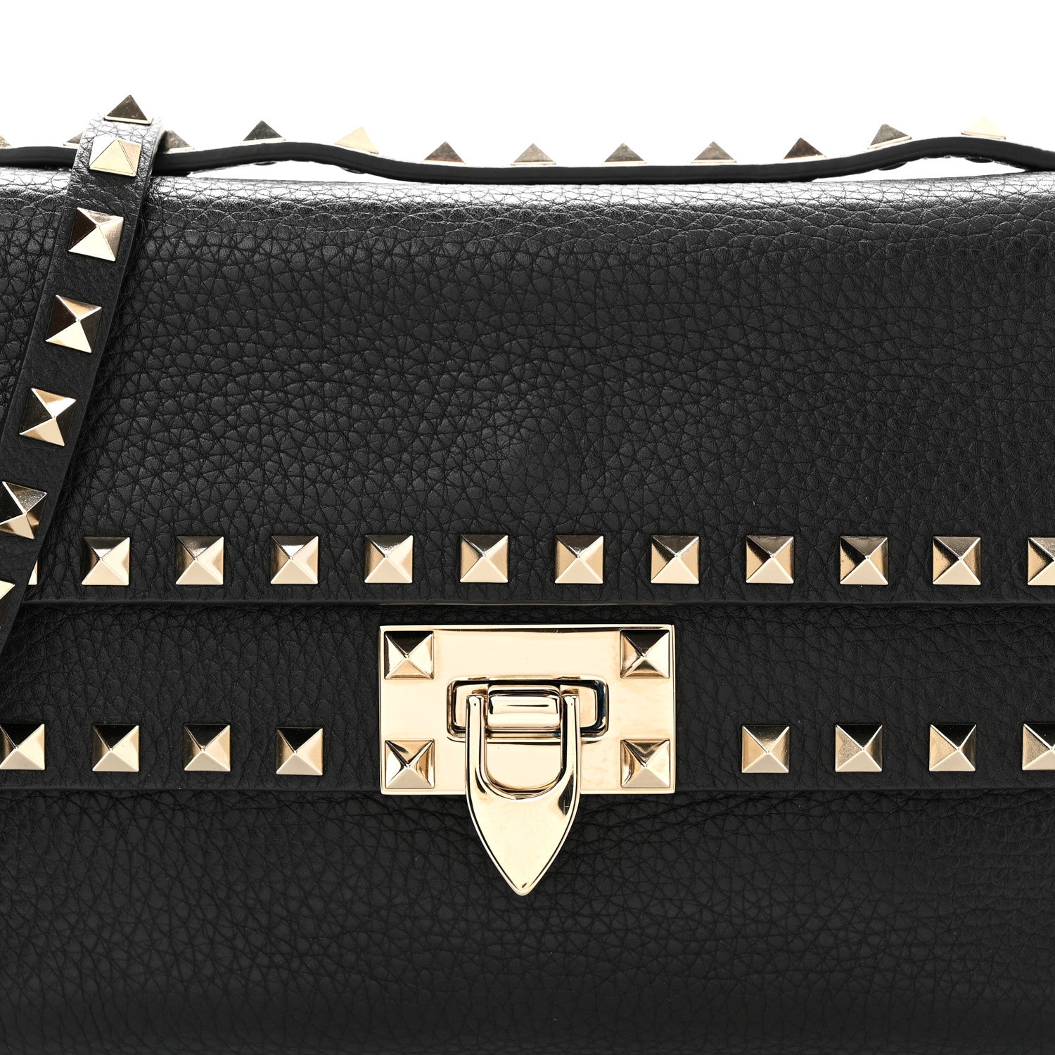 Valentino Garavani Pebbled Calfskin Rockstud Double Flap Crossbody Bag Black 7 of 9