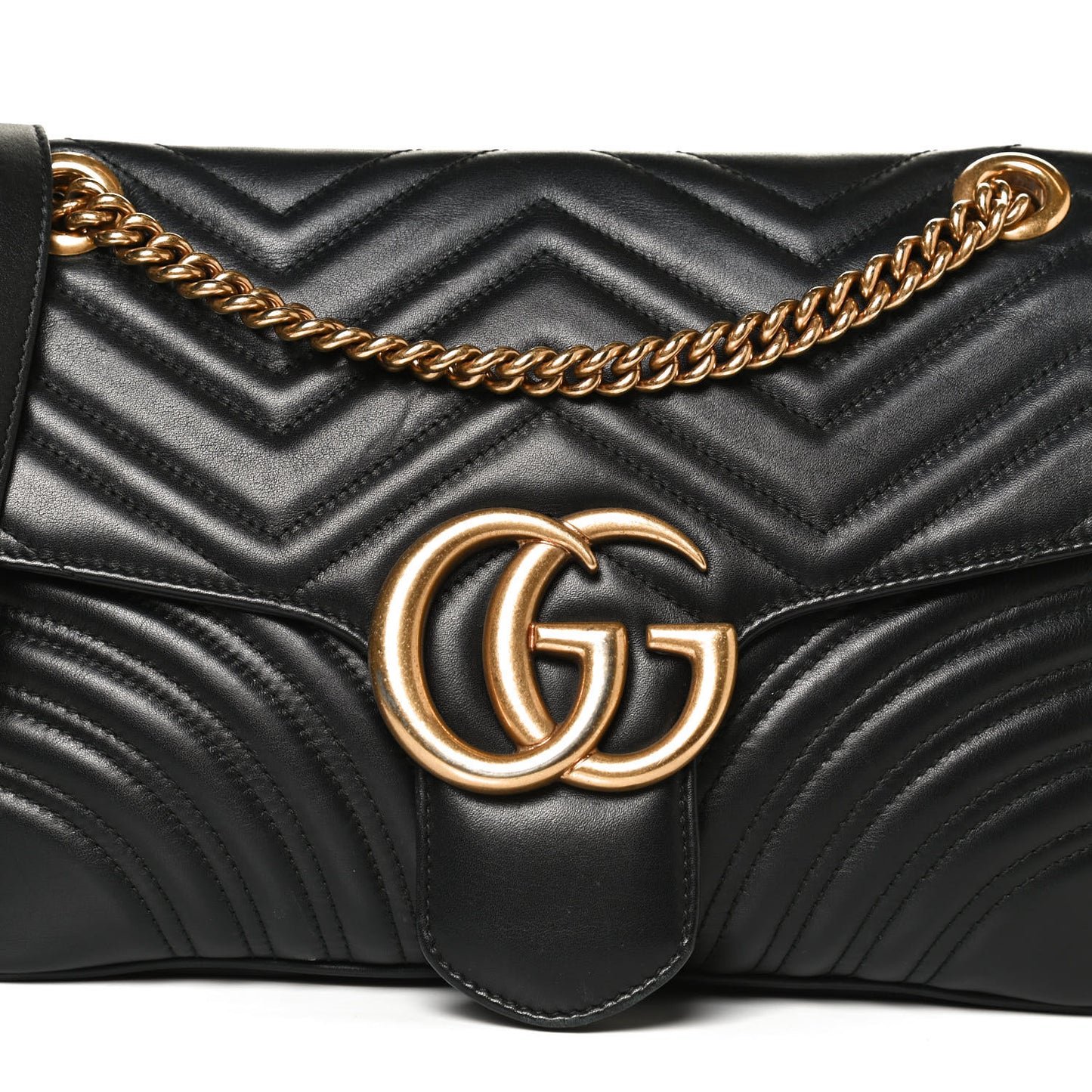 Calfskin Matelasse Medium GG Marmont Shoulder Bag Black