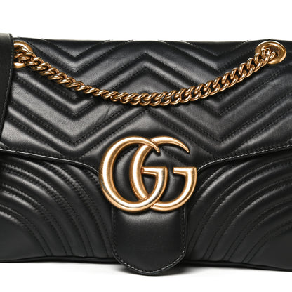 Gucci Calfskin Matelasse Medium GG Marmont Shoulder Bag Black 9 of 11