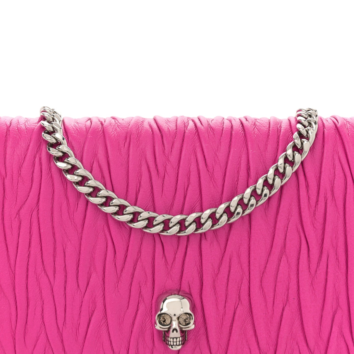 Lambskin Pleated Skull Small Chain Crossbody Bag Fuchsia