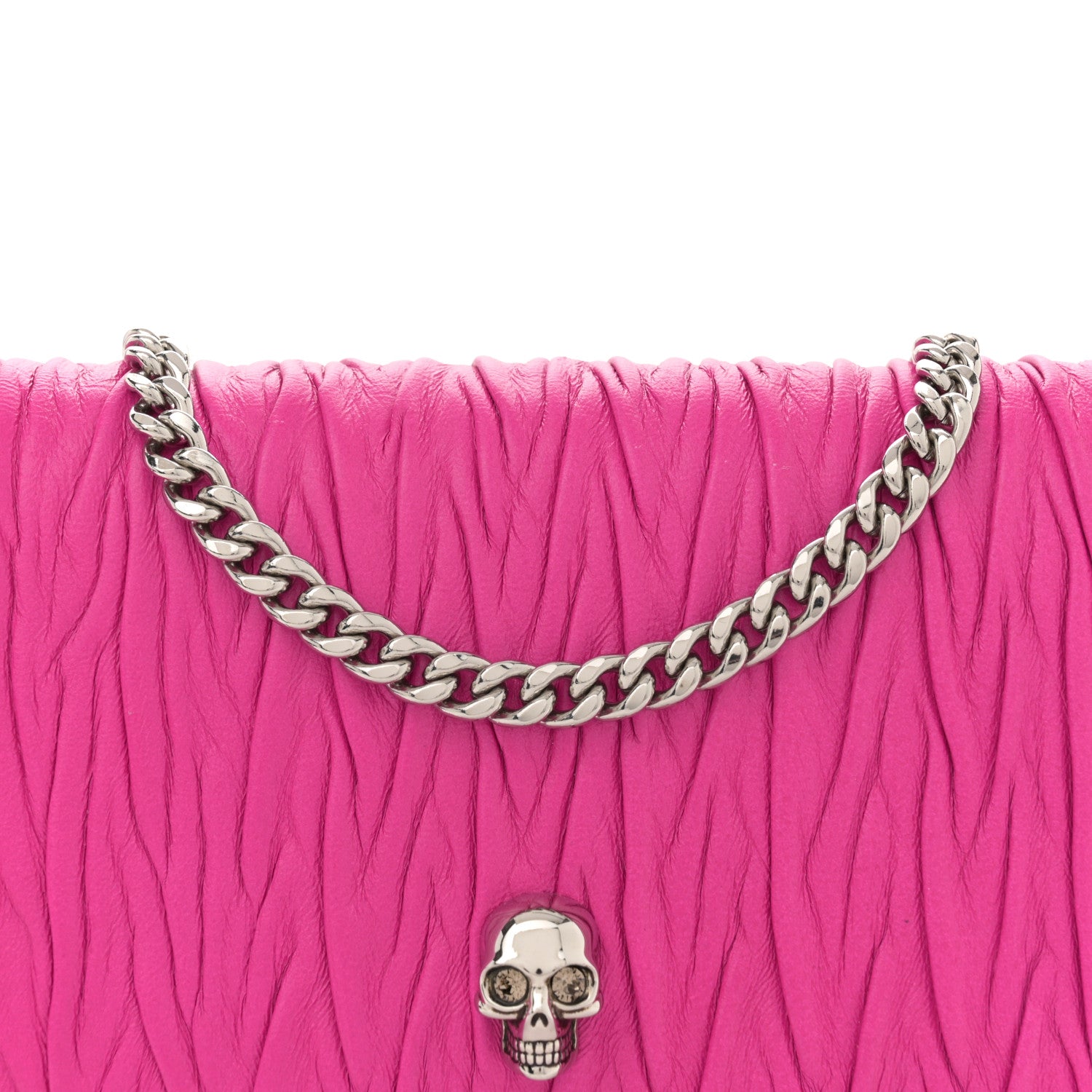 Alexander McQueen Lambskin Pleated Skull Small Chain Crossbody Bag Fuchsia 8 of 12