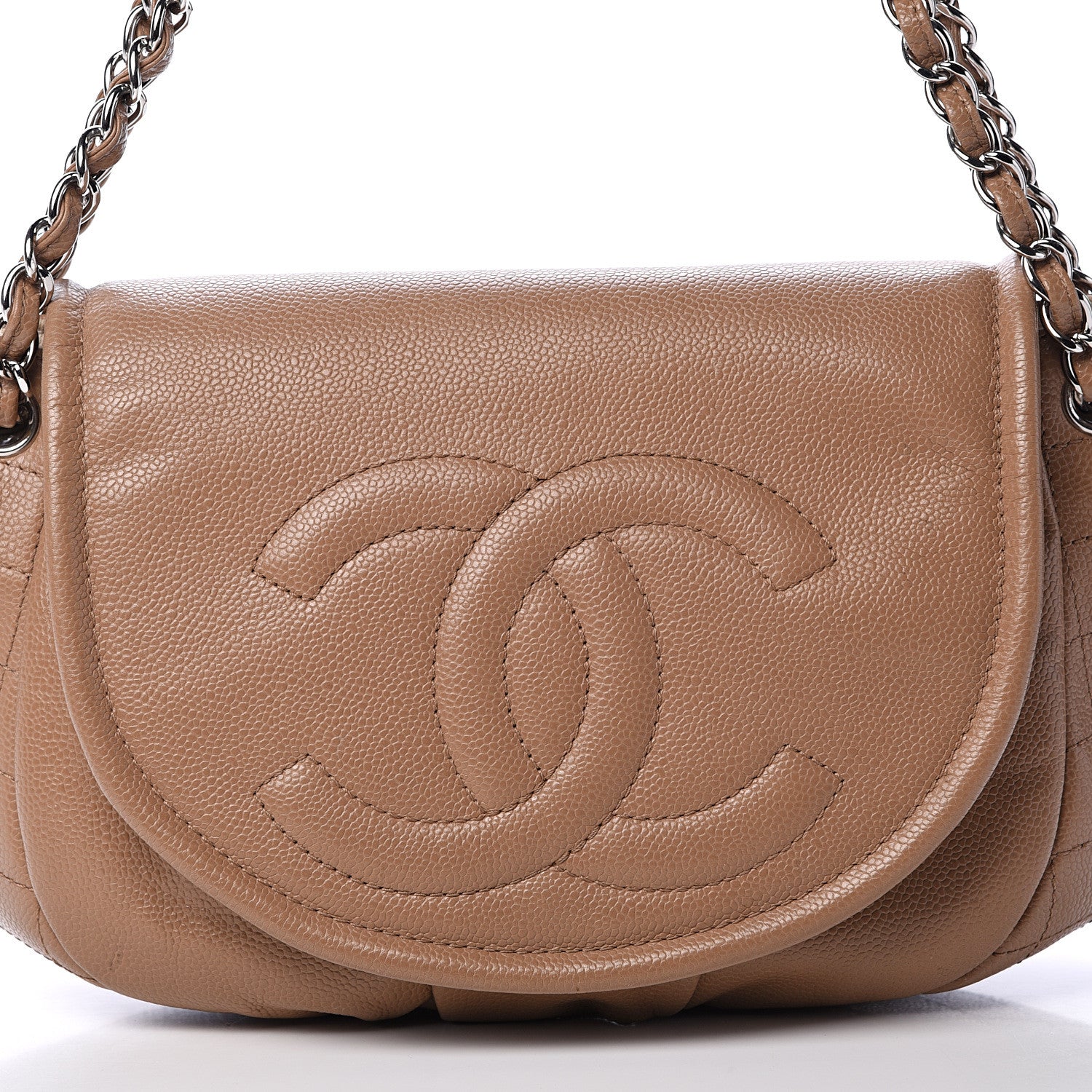 Chanel Caviar Large Half Moon Flap Dark Beige 10 of 18
