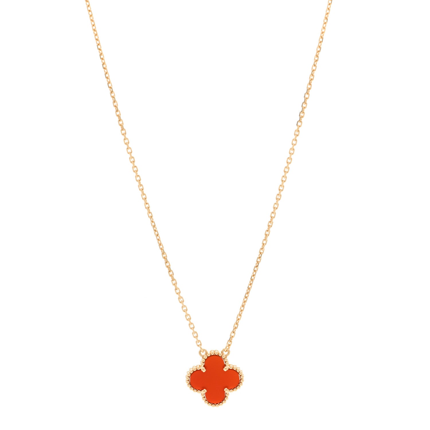 Van Cleef & Arpels 18K Yellow Gold Carnelian Vintage Alhambra Pendant Necklace 1 of 5