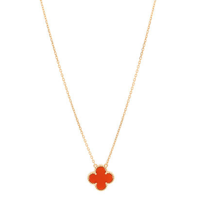 Van Cleef & Arpels 18K Yellow Gold Carnelian Vintage Alhambra Pendant Necklace 1 of 5