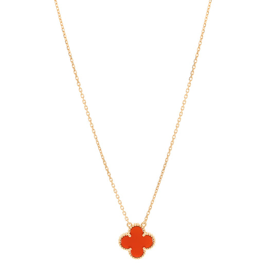 18K Yellow Gold Carnelian Vintage Alhambra Pendant Necklace