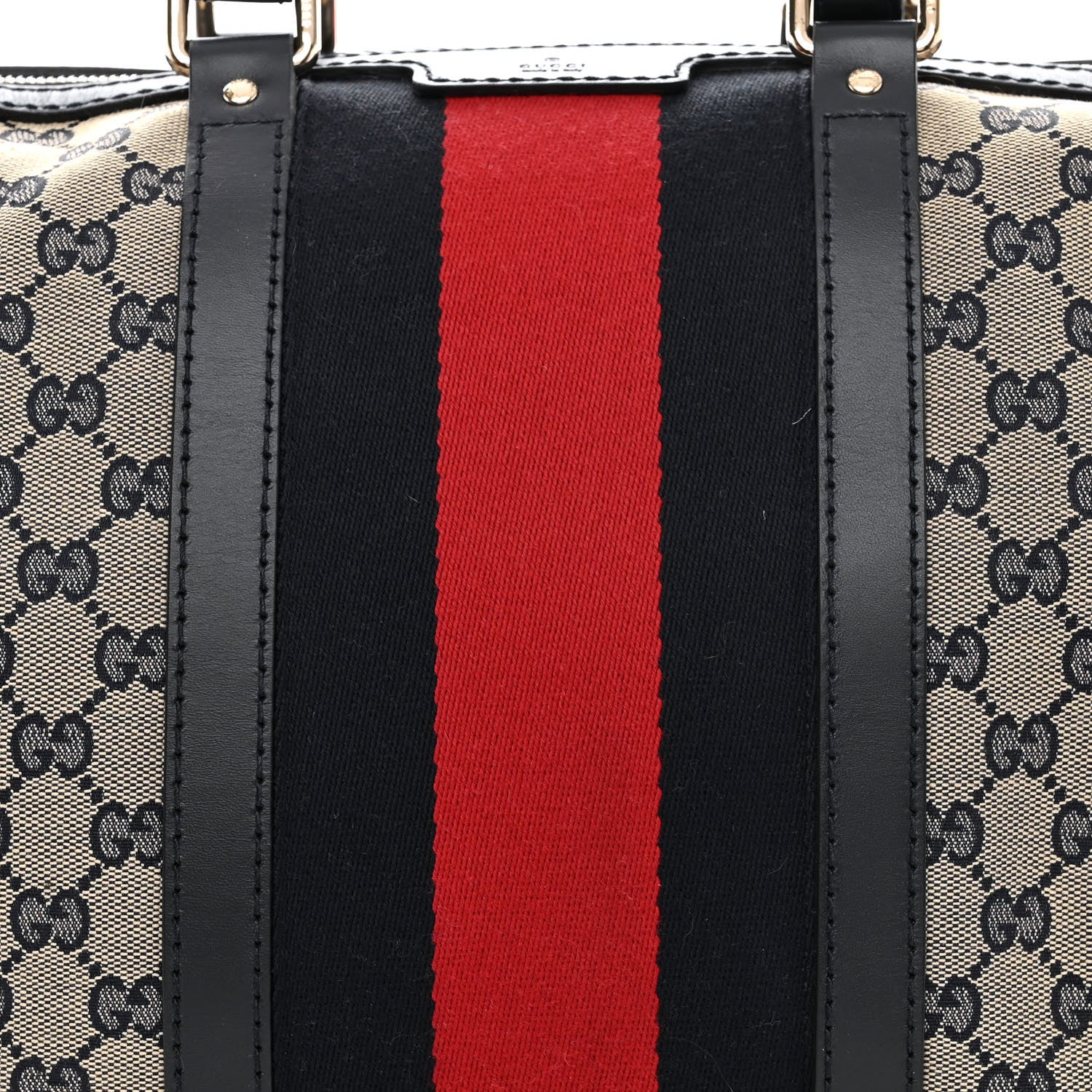 Gucci Monogram Selleria Calfskin Vintage Web Medium Boston Beige Blue 9 of 13