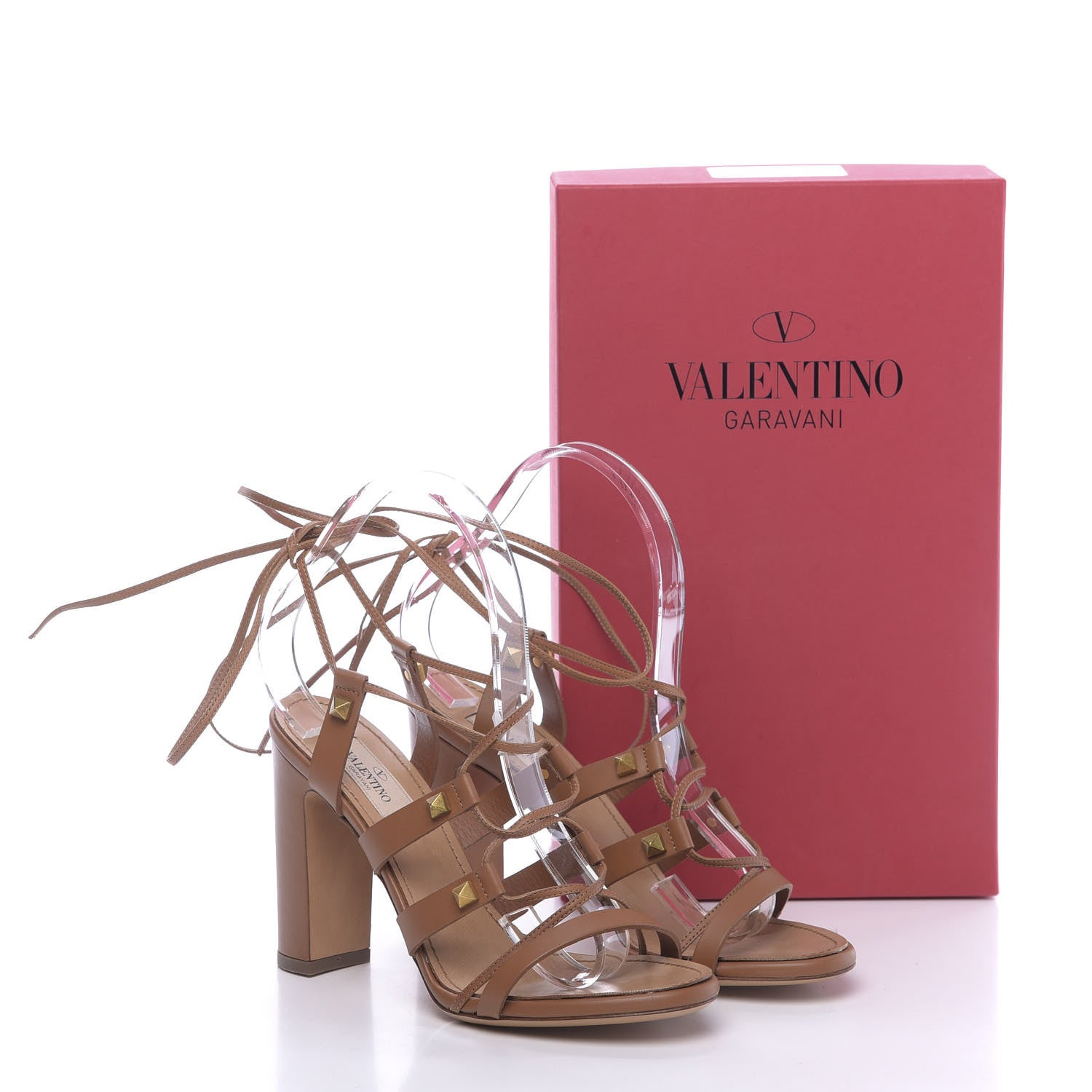 Valentino Garavani Calfskin Rockstud Gladiator Heeled Sandals 37.5 Brown 9 of 9
