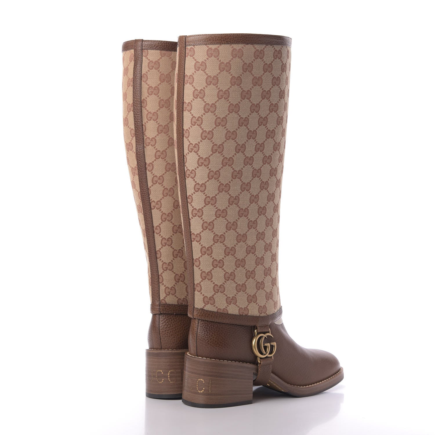 Gucci GG Monogram Calfskin Lola Tall Boots 39 Beige Ruggine Cuir 4 of 9