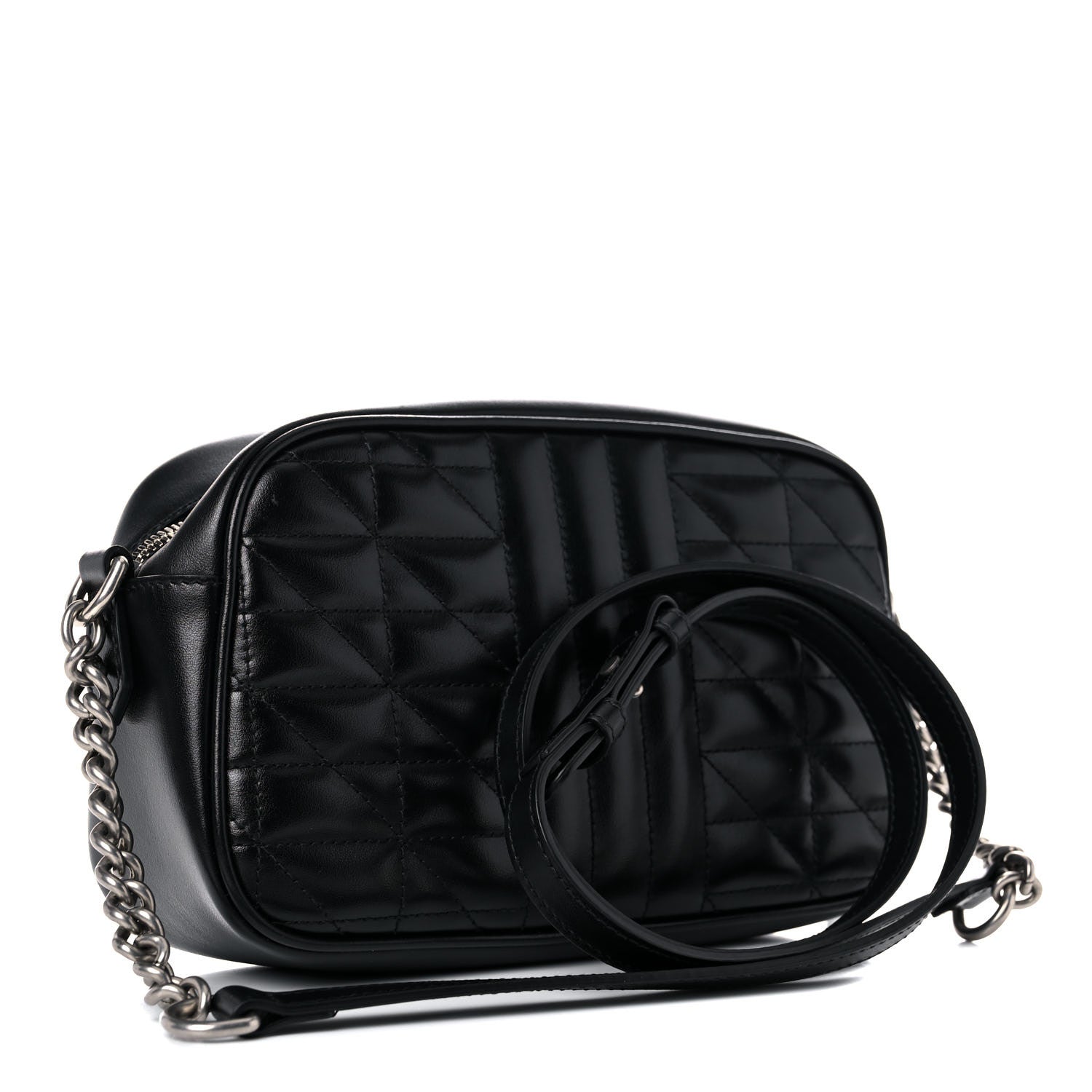 Gucci Calfskin Matelasse Aria Small GG Marmont Chain Shoulder Bag Black 3 of 13