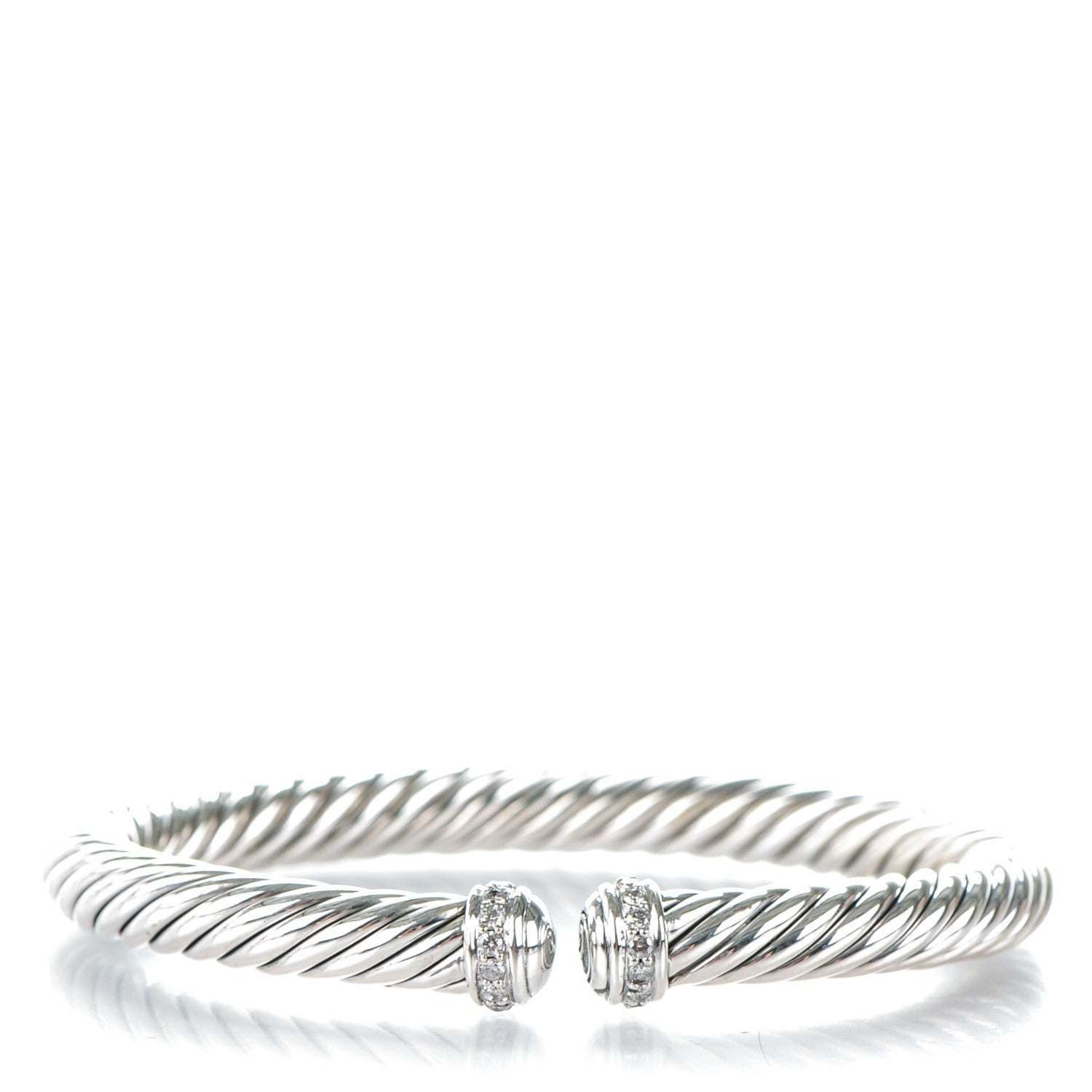 David Yurman Sterling Silver Pave Diamond 7mm Cablespira Bracelet 1 of 5