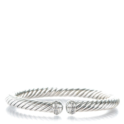 David Yurman Sterling Silver Pave Diamond 7mm Cablespira Bracelet 1 of 5