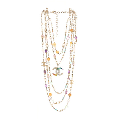 Chanel Pearl Crystal Over The Rainbow CC Multi Strand Necklace Gold Multicolor 2 of 3