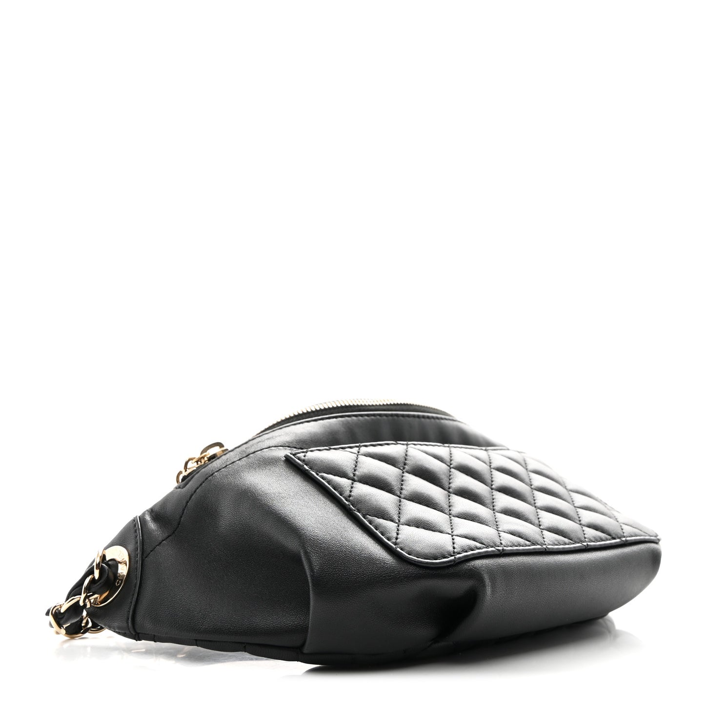 Lambskin Quilted Waist Bag Fanny Pack Black
