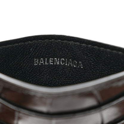 Balenciaga Shiny Calfskin Monochrome Crocodile Embossed Hourglass Card Holder Black 6 of 6