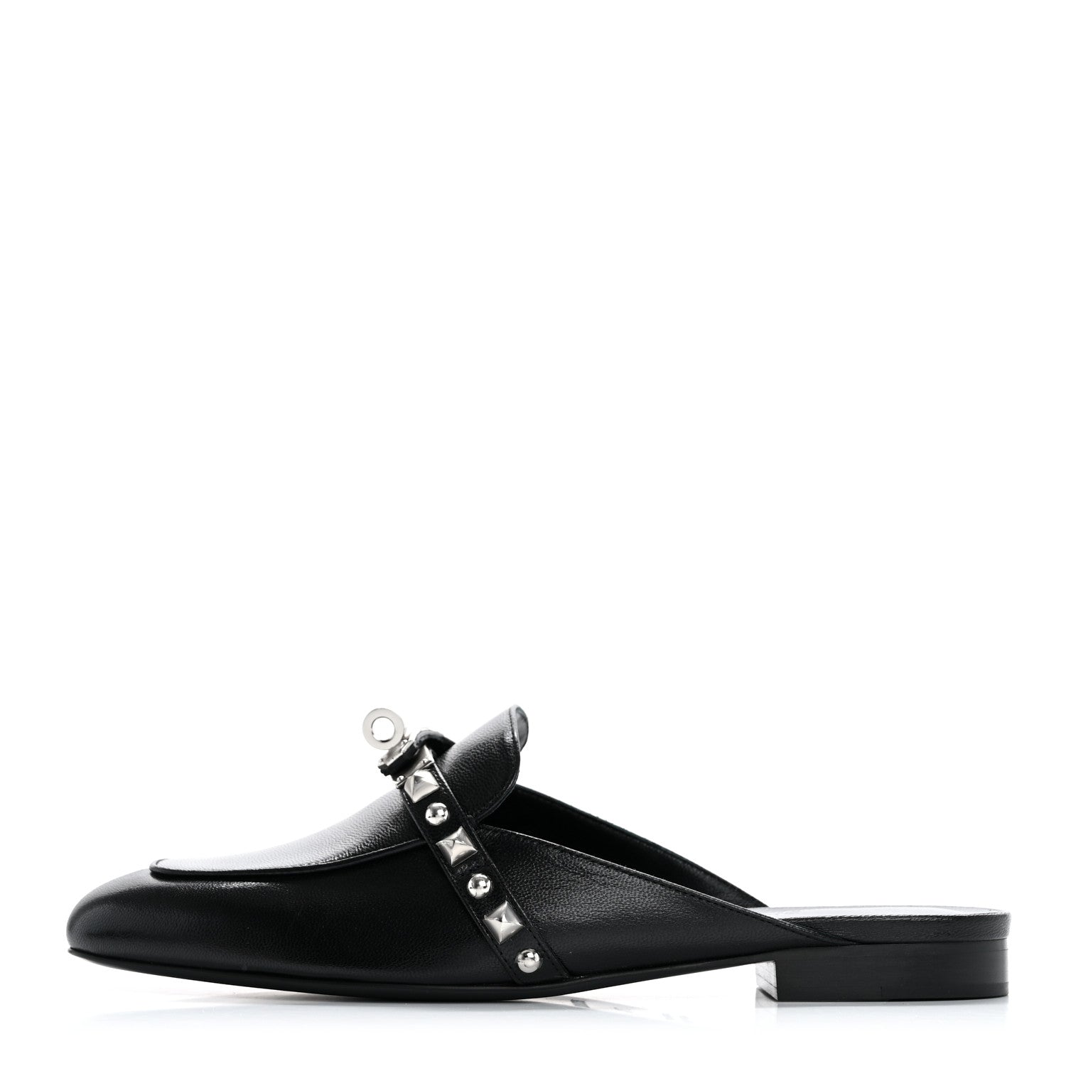 Hermes Goatskin Medor Studded Oz Mules 37.5 Black 1 of 10