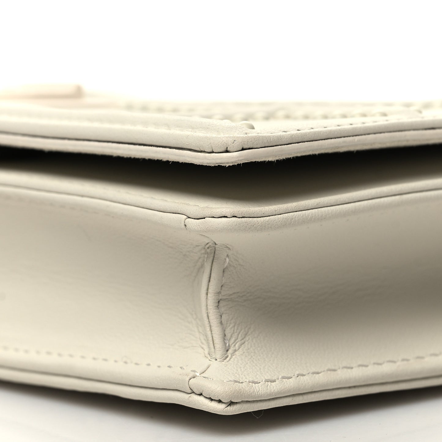 Ultra Matte Calfskin Studded Diorama Wallet on Chain Pouch Off White