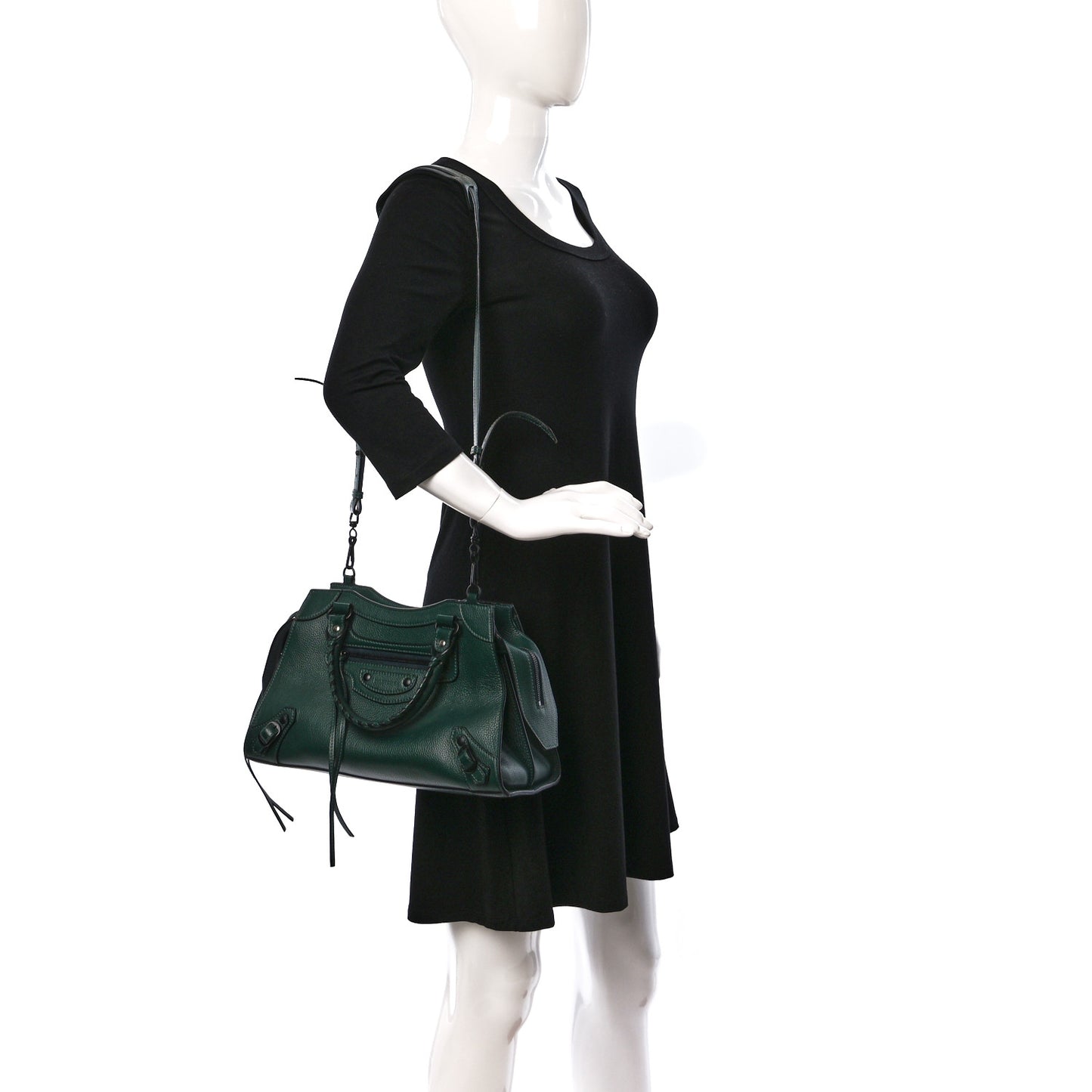 Grained Calfskin Neo Classic Matte Black Hardware S City Forest Green