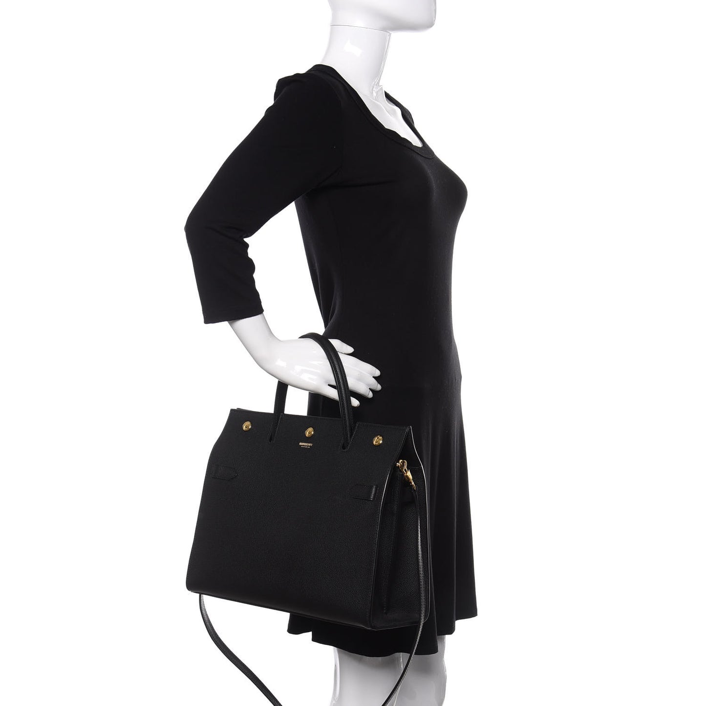 Grainy Calfskin Medium Title Bag Black