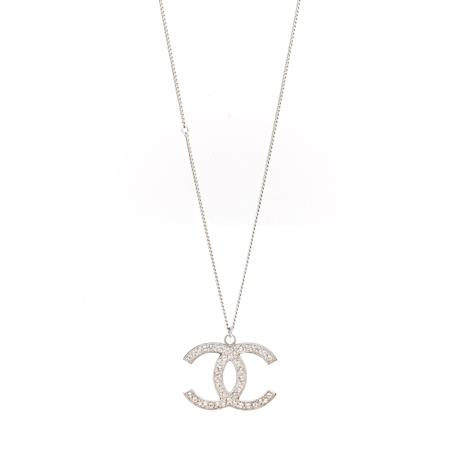 Chanel Crystal Large CC Necklace Silver 1 of 7