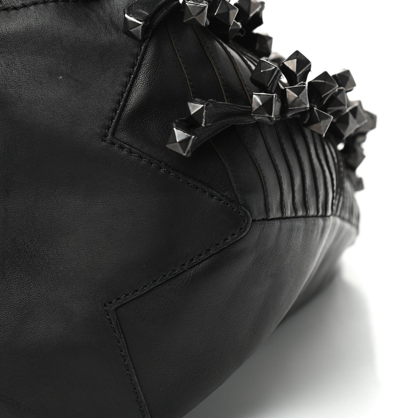 Lambskin Rockstud Fringe Bucket Black