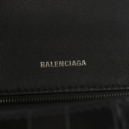 Balenciaga Shiny Calfskin Monochrome Crocodile Embossed Small Hourglass Top Handle Bag Black 6 of 10