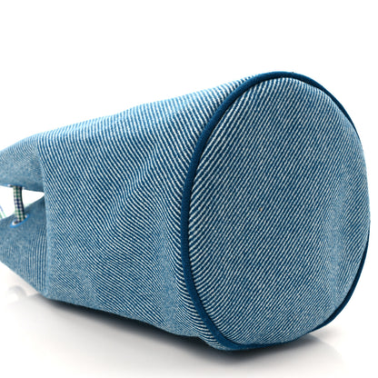 Hermes Toile H Canvas Les Cabanes Drawstring Duffle Bag Bleu Paon 7 of 8