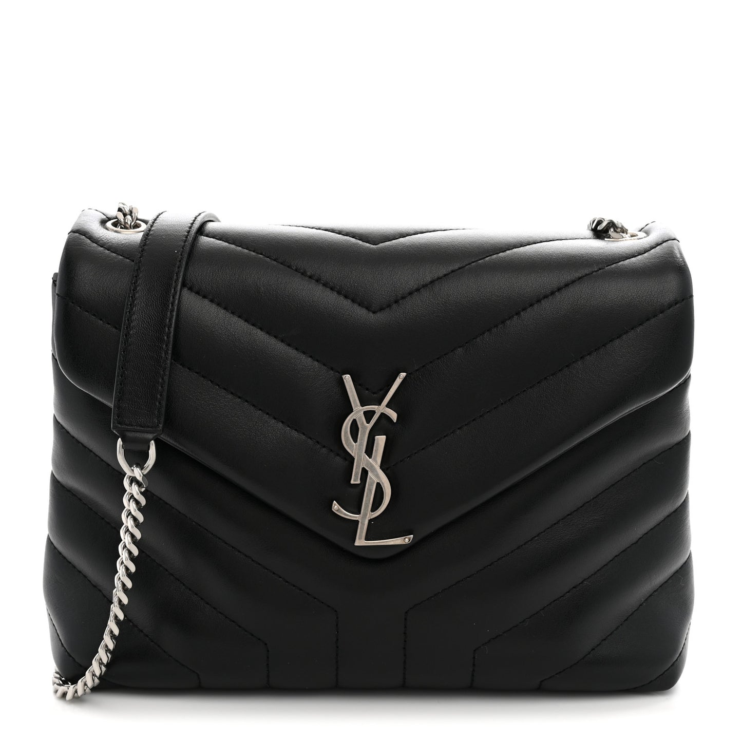 Calfskin Y Quilted Monogram Small Loulou Chain Satchel Black