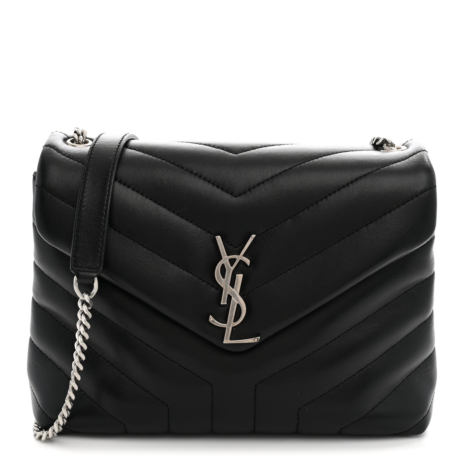 Saint Laurent Calfskin Y Quilted Monogram Small Loulou Chain Satchel Black 1 of 10