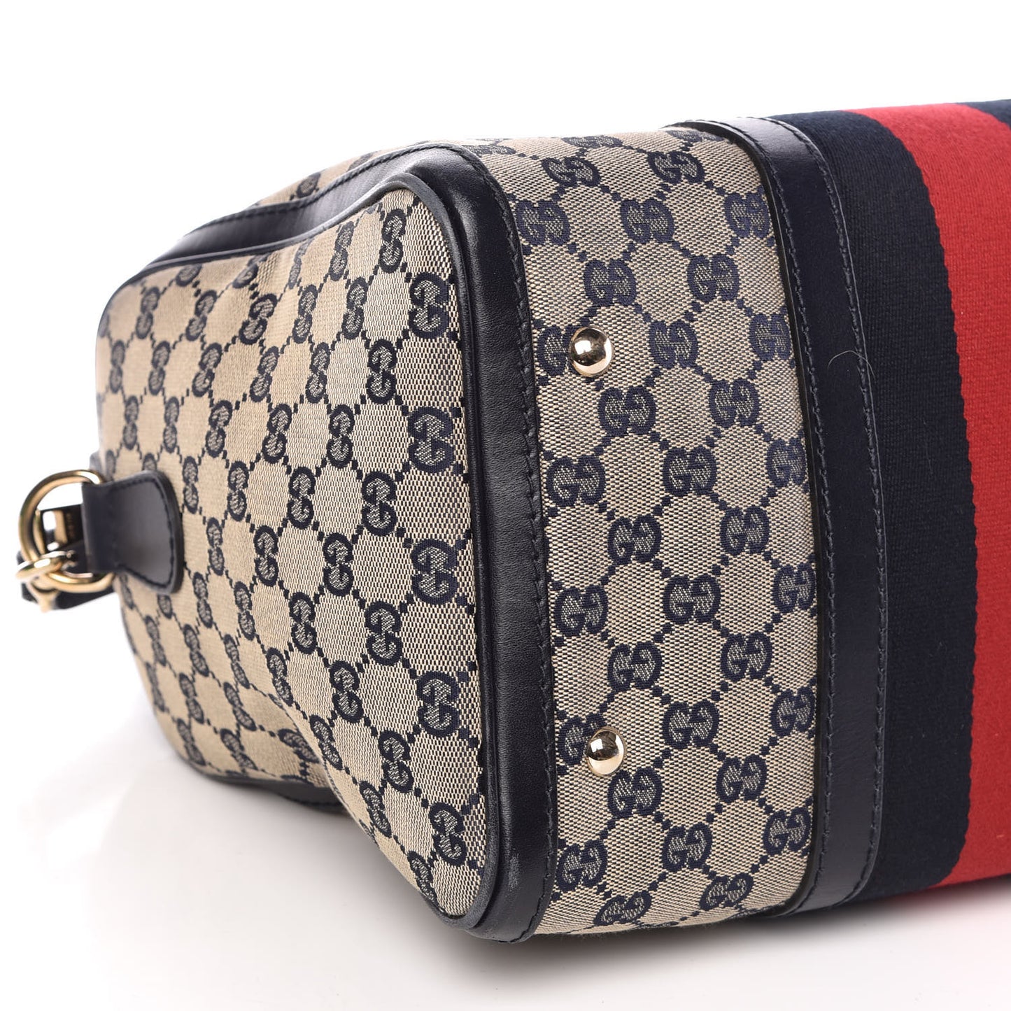 Monogram Selleria Calfskin Vintage Web Medium Boston Beige Blue