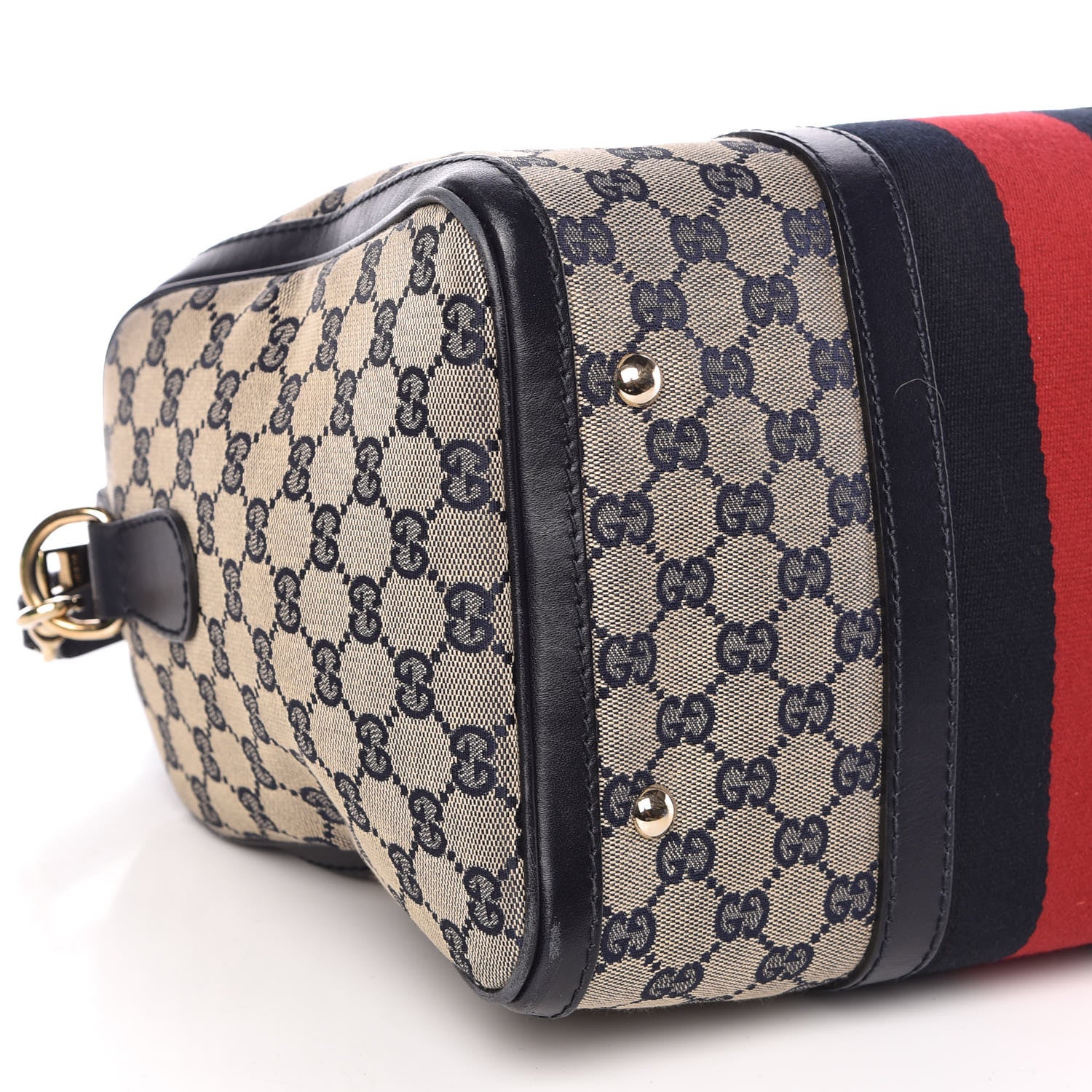 Gucci Monogram Selleria Calfskin Vintage Web Medium Boston Beige Blue 9 of 14