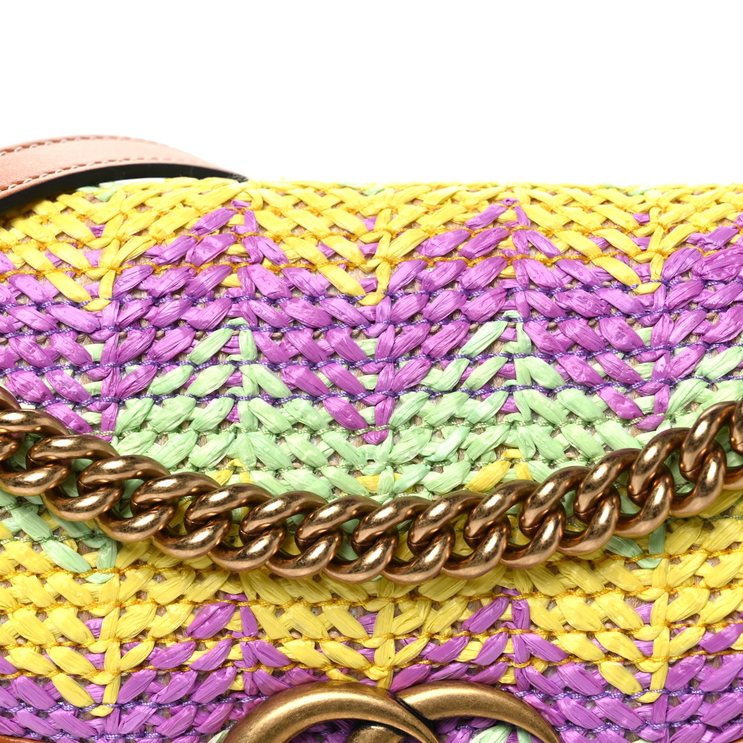 Gucci Calfskin Raffia Woven Small GG Marmont Shoulder Bag Multicolor 7 of 9