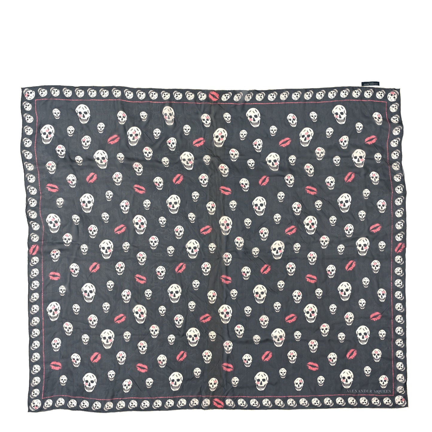Silk Chiffon Lips Skull Scarf Black Ivory