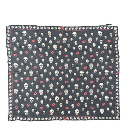 Alexander McQueen Silk Chiffon Lips Skull Scarf Black Ivory 1 of 3