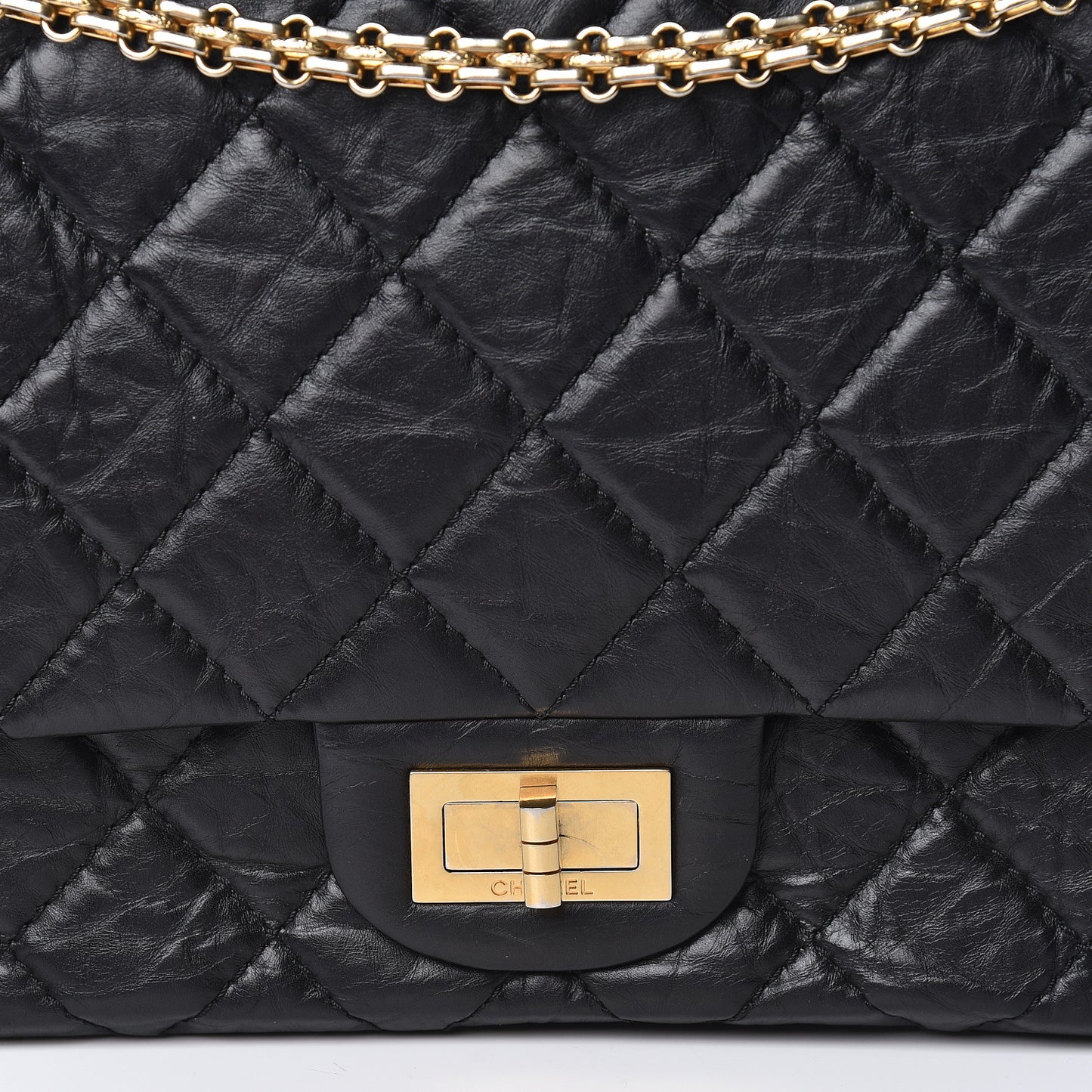 Aged Calfskin Quilted 2.55 Reissue 227 Flap Black