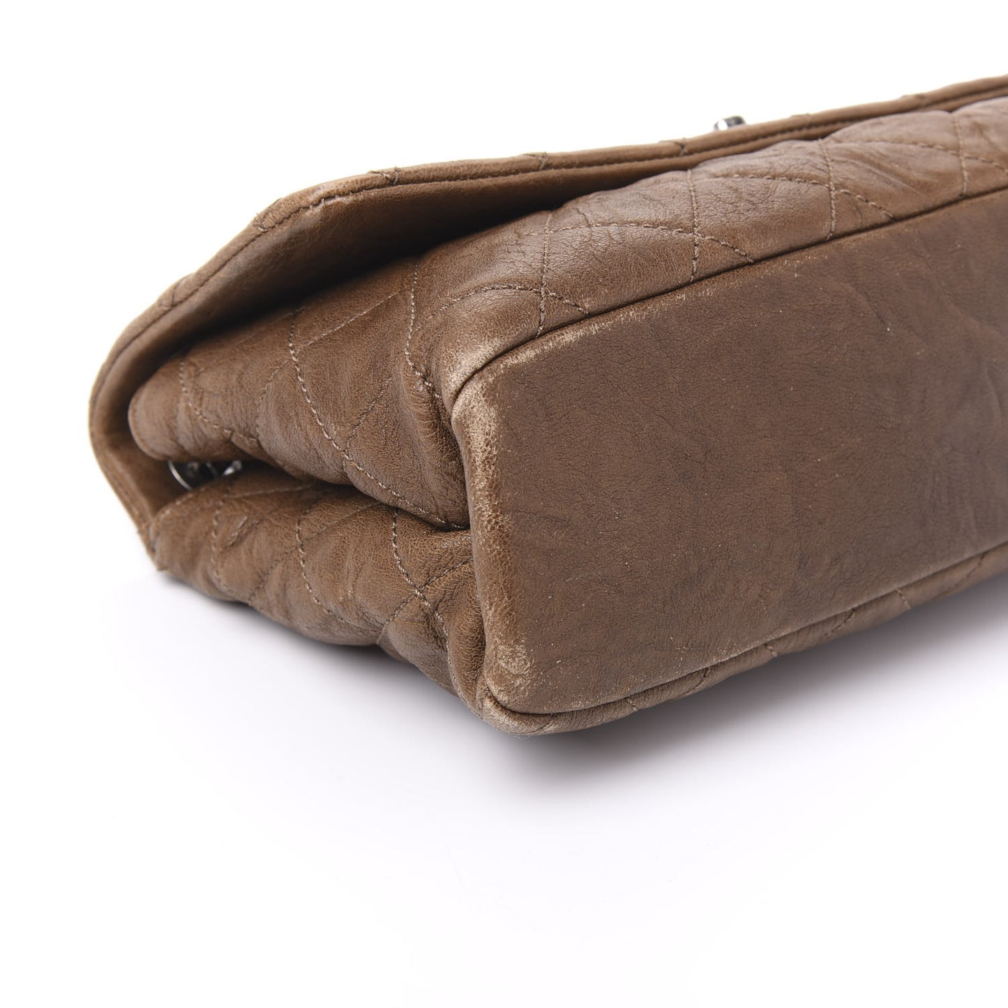 Crumpled Lambskin Quilted Medium Single Flap Khaki
