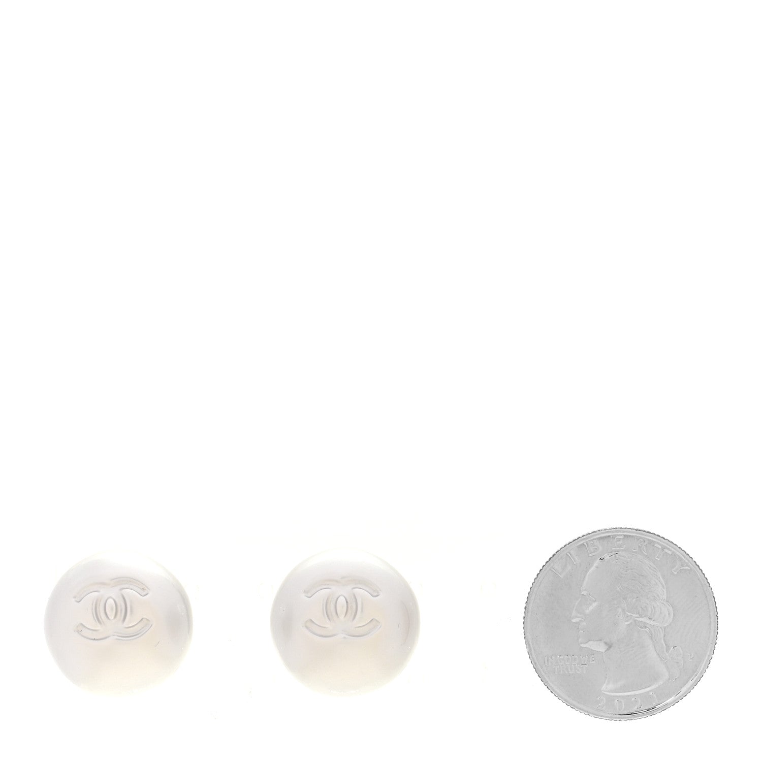 Chanel Resin Metal CC Stud Earrings Silver Pearly White 2 of 5