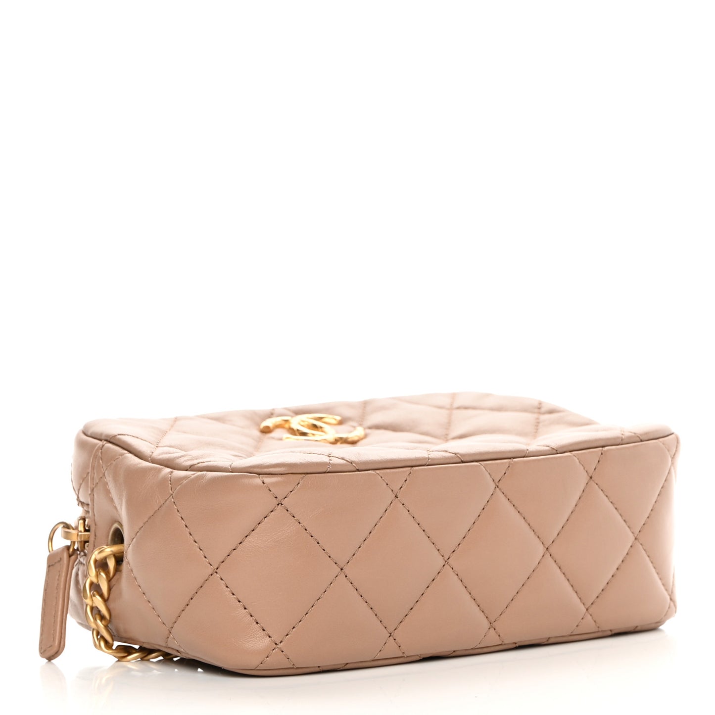 Lambskin Quilted Mini Pillow Crush Camera Case Beige