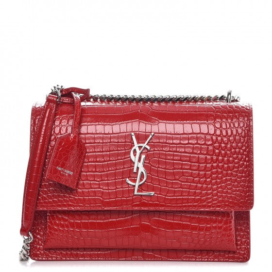 Calfskin Crocodile Embossed Medium Monogram Sunset Rouge Eros